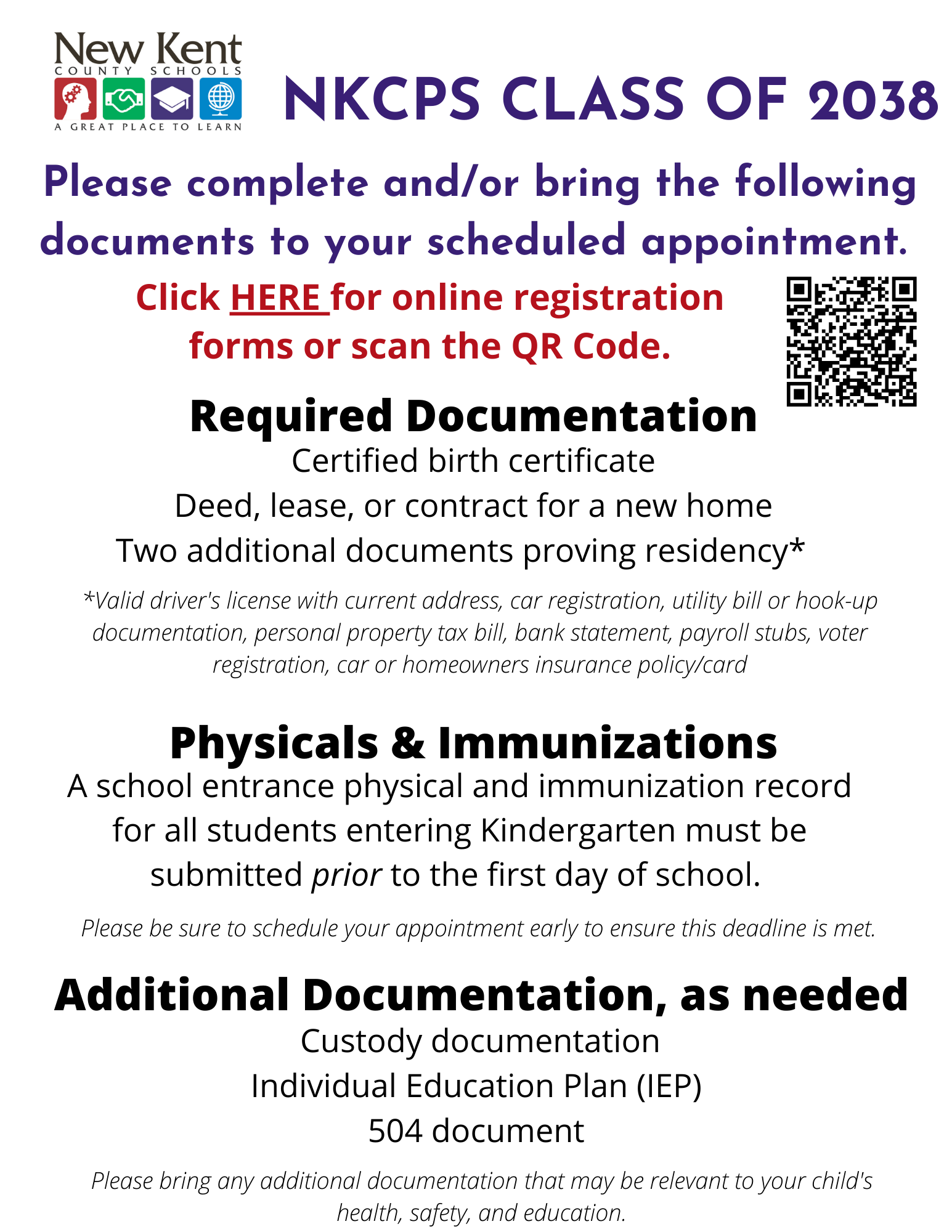 NKCPS Kindergarten registration flyer in English page 2